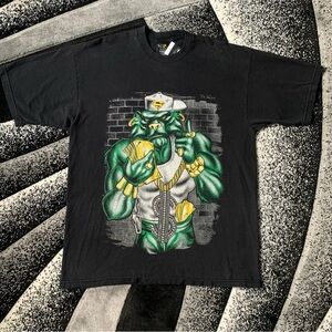 Vintage 2000s Y2K Looxwear Green and Gold Thug Tiger Bedazzled Black T-shirt